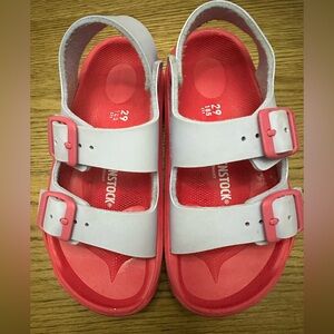 Birkenstock Kids White Strappy Sandals with Coral Footbed